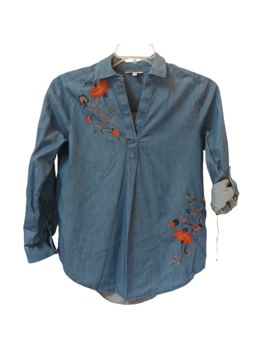 Sonoma Goods For Life Womens PS Chambray Embroidered Peplum Shirt  Blue NWT #D33 - Picture 9 of 9